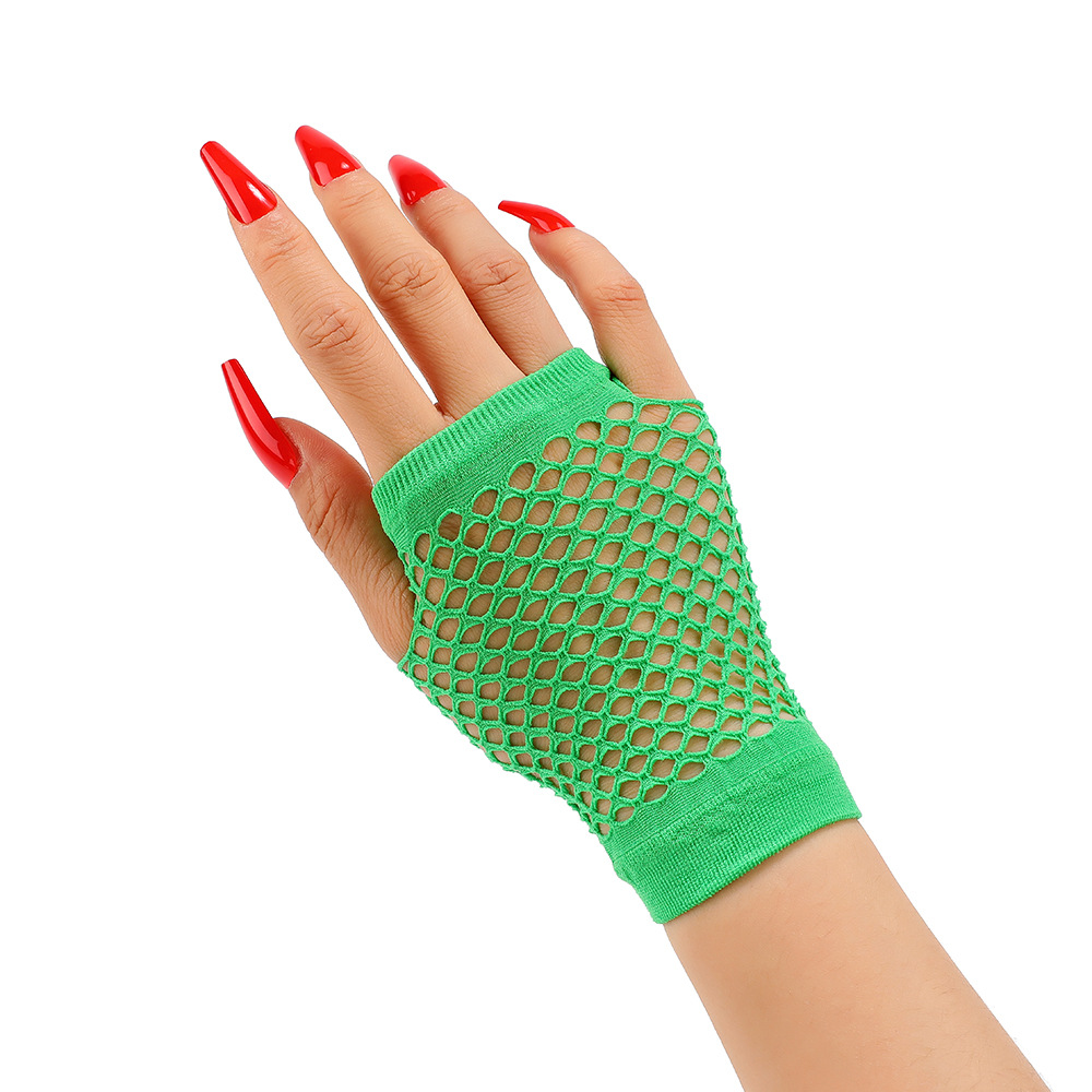 Guantes de red de pesca cortos, clubes nocturnos, guantes elásticos sexys multicolores, guantes de malla punk, guantes huecos de Halloween