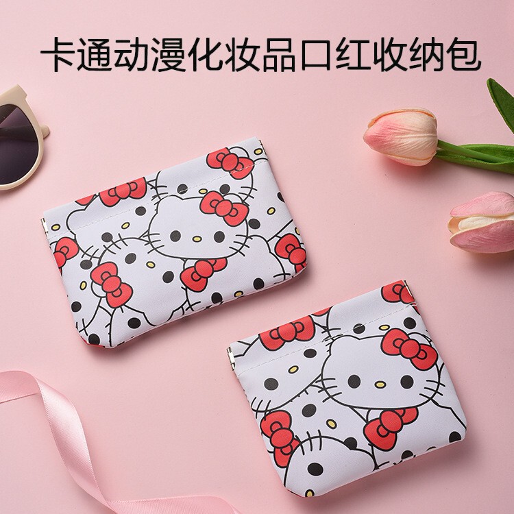 Cute Hello Kitty Automatic Closing Stretch Storage Bag Bluetooth Earbuds Data Cable Mini Lipstick Portable Storage Bag