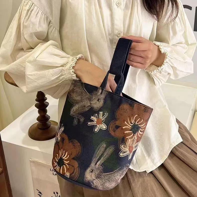 Tote Bag Guo Chaohua Mirror, glossy printed bucket tote, dark black or khaki