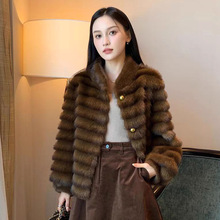 降温环保水貂紫貂毛绒皮草外套女仿皮毛一体短款大衣轻奢整皮