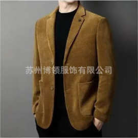 新款男士灯芯绒西装外套男士西服男休闲商务外套西装
