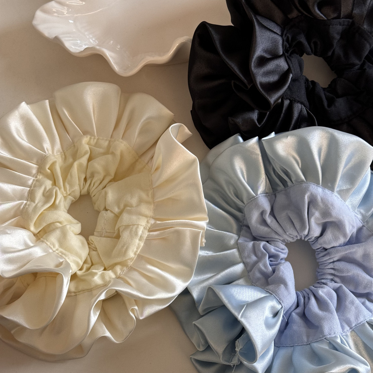 french pleated ruffled large intestine ring double satin cloth hair ring ballet style hair accessories hair rope new headdress