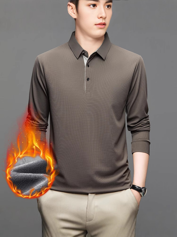 2024男士加绒加厚长袖T恤衫秋冬新款时尚宽松圆领卫衣打底衫男