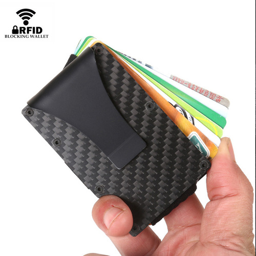 Amazon Factory Carbon Fiber RFID Anti-Theft Metal Card Holder Men's Simple Money Clip Wallet