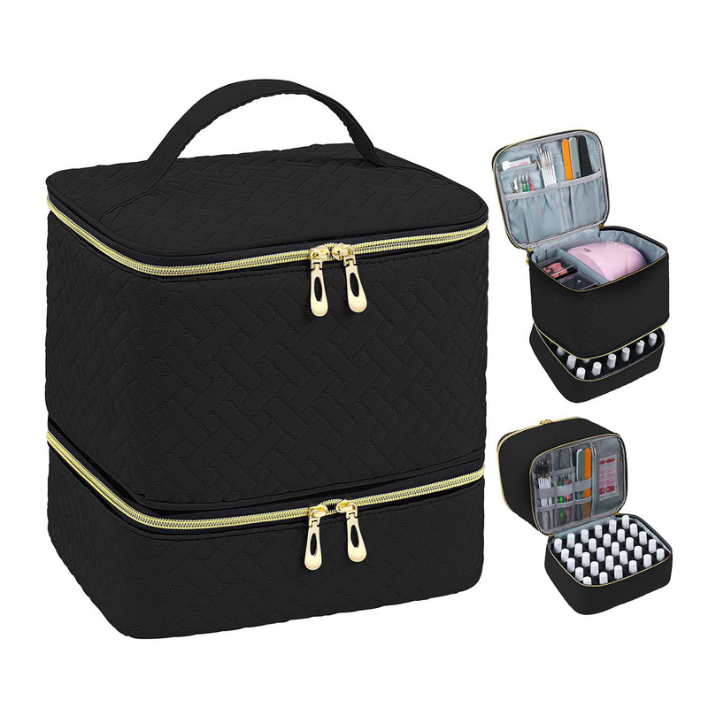 Ready Stock Cross-Border Large-Capacity New Cosmetic Bag Double-Layer Quilted Portable Women's Bag Nail Polish Storage Bag