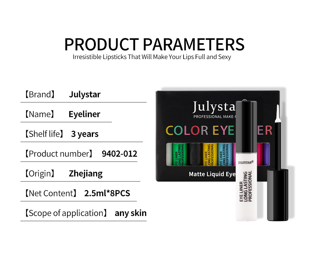 julystar Southeast Asia Foreign Trade Cool Black Eyeliner Liquid Pen Cross-border Europe and America Waterproof Colored Eyeliner Pen Set Wholesale undefined