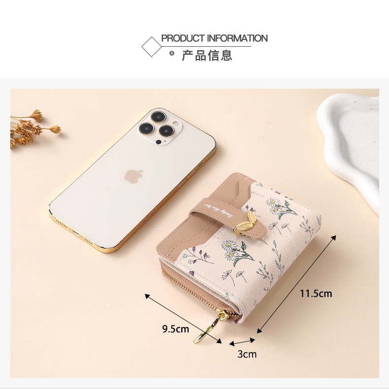 Cartera de flores multifuncional transfronteriza para mujer Monedero corto y compacto con cremallera 2025 nuevo bolso de tarjeta de billetera para mujer