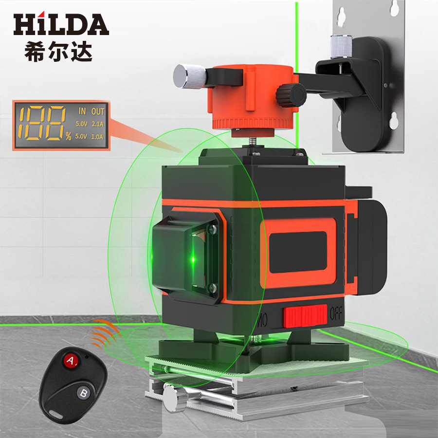 Hilda nivel 12 línea 3D16 línea 4D nivel verde línea automática de alta precisión que pone la etiqueta engomada de la pared del azulejo de piso