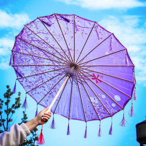 Embroidered silk fabric tassel umbrella Hanfu prop ancient costume umbrella performance runway umbrella qipao photography dance rice paper umbrella