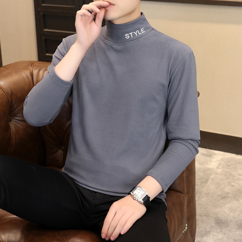 가을 남성 신제품 솔리드 컬러 이너웨어 독일 벨벳 터틀넥 바닥 셔츠 남성 캐주얼 다용도 긴팔 티셔츠