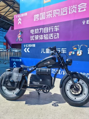Harley-style retro electric motorcycle with wide tires, high-power electric bike, black, can carry passengers, two-wheeled electric vehicle (Elektrikli motosikletlər) - black
