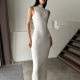 Cross-border European and American Knitted High Neck Sleeveless Tight Dress Spring and Summer New Style Mid-length Dress Elegant French Style European and American dress Women