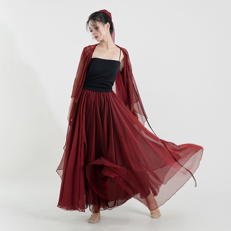 炽焰古典舞蹈服女飘逸古典舞身韵纱衣纱裙套装红色演出服古风国风|undefined