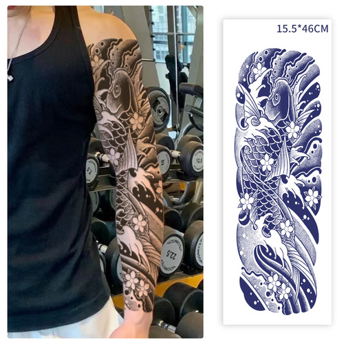 Semi-permanent juice herbal tattoo stickers for full arm, large flower arms, cherry blossom waves, flower legs, slowly developing color, non-reflective and waterproof