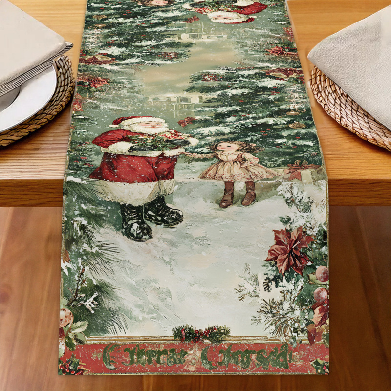 クロスボーダークリスマスリネンテーブルフラグ漫画サンタクローススノーフレークプリントテーブルクロスリビングルームカウンター装飾テーブルクロス|undefined