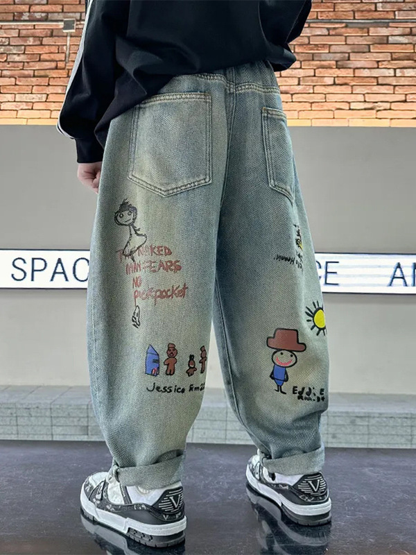 男児ジーパン春秋タイプ子供ズボン男の子ファッションゆるい長ズボン2025新型子供服の子供ズボン|undefined