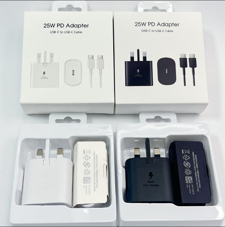 Suitable for Samsung Adapter 25W British Standard Charger Super Fast Charging Head Type-C Fast Charging Head Charging Cable Set Suitable for Samsung Adapter 25W British Standard Charger Super Fast Charging Head Type-C Fast Charging Head Charging Cable Set