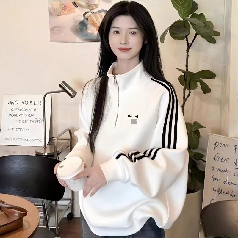New Spring and Autumn Three-Stripe Embroidered Logo Stand Collar Half-Zip Long Sleeve Sweatshirt Unisex Sports Top Trendy