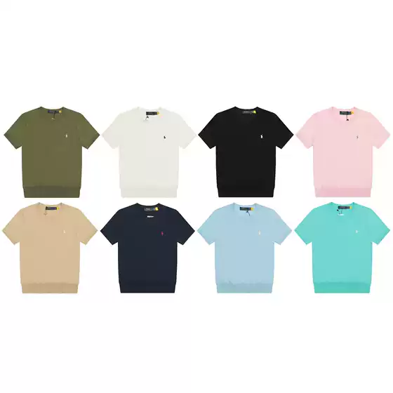 Cross-Border Rl Raffy Pony Label Knitted Twist Embroidery Short Sleeve Women's Slimming Top T-Shirt Slim Fit Women's New Style