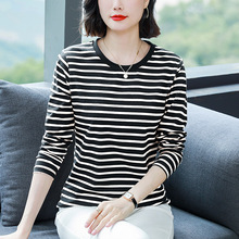 卡瞬十三行清仓档口大码宽松黑白条纹长袖T恤女装秋季打底衫上衣