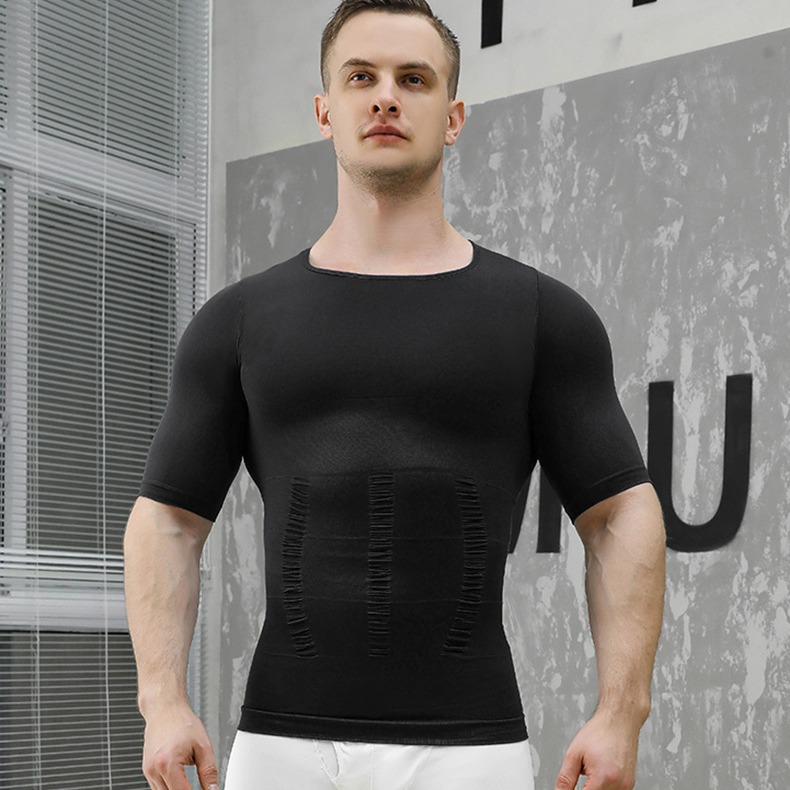 Directo de fábrica transfronteriza de los hombres sin costura corsé del vientre Chaleco de contratación corsé cuerpo que forma el corsé carne esconder manga corta