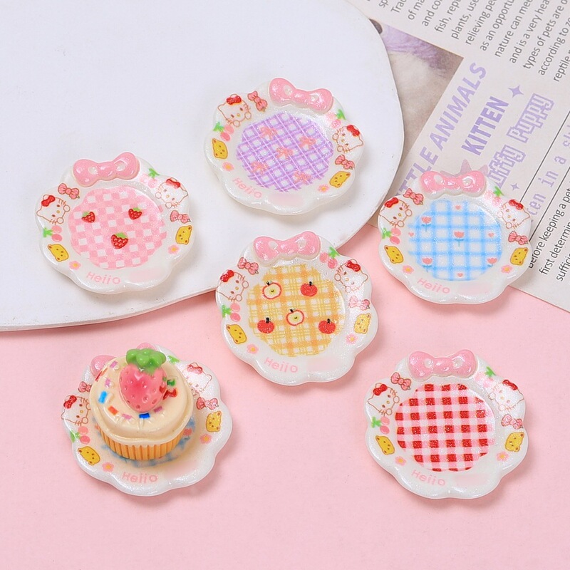 Plaid Lace Kitten Plate Creative Handmade DIY Cream Glue Resin Accessories Small Accessories Jewelry Materials Wholesale