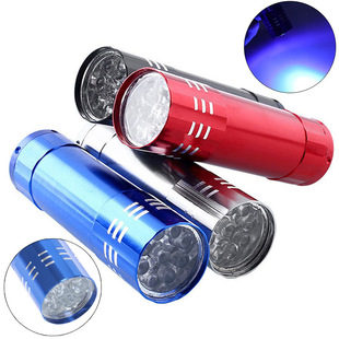 9LED purple nail flashlight aluminum alloy portable waterproof lamp UV curing fluorescence detection lamp nail dryer