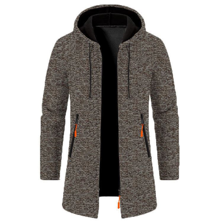 Men's Hooded Sweatshirt Men's Mid-Length Thin Velvet Loose Large Size Sweater Jacket Knitted Cardigan Top Tops