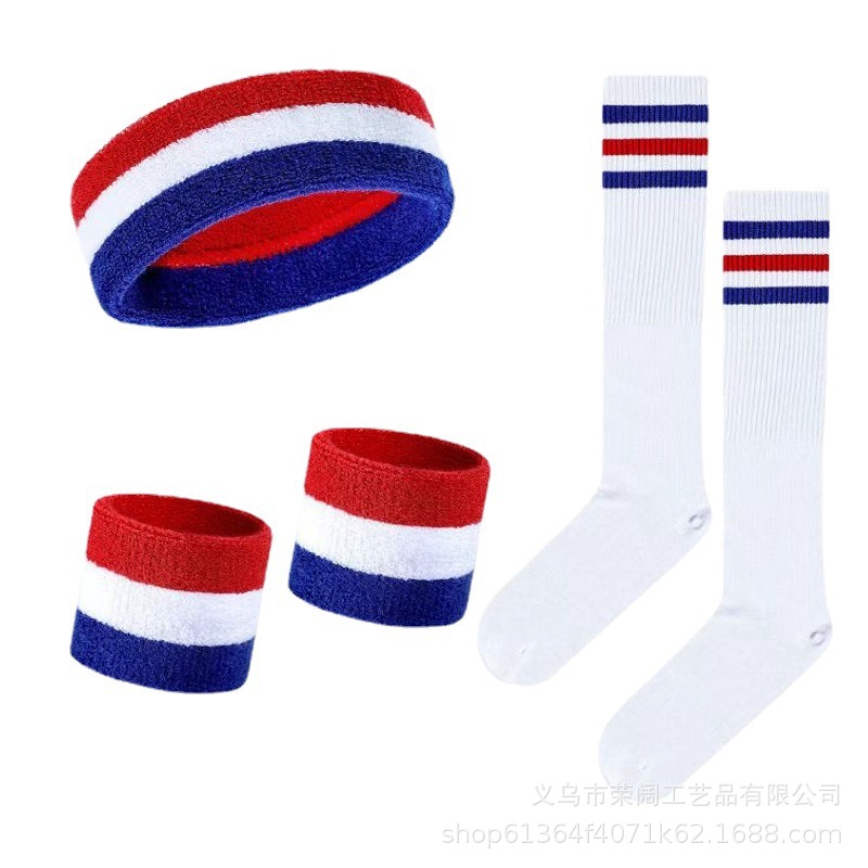 Cross-border Halloween New Rainbow Party Yoga Sweat-absorbent Wristband Sports Basketball Headscarf Set Combination 4-piece Set