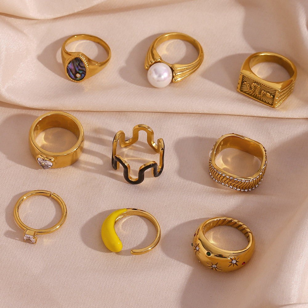 20g Weight PVD Coated Gold Plating Process Zircon Inlay Material Rings Classification 6, 7, 8 Ring Size 1 Piece Quantity Holiday, Daily Occasion 304 Stainless Steel Material Geometric Pattern Women's Gender Plating Design Lady Style Wholesale Jewelry Lady Geometric 304 Stainless Steel Zircon PVD Coated Plating Rings 2