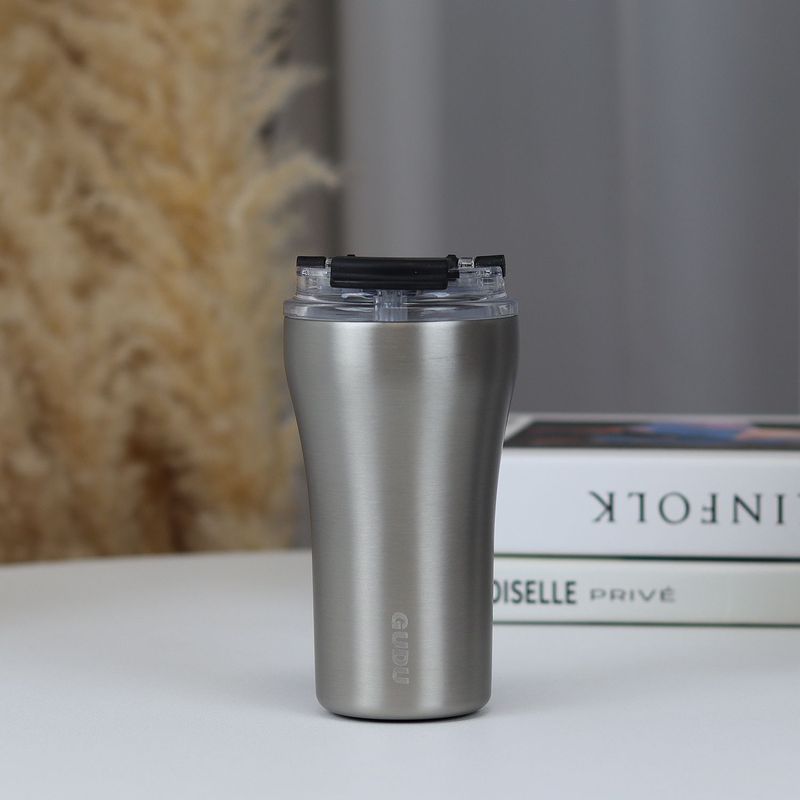 跨境高颜值双饮咖啡杯简约不锈钢保温杯便携车载冰花漆随行礼品杯|undefined