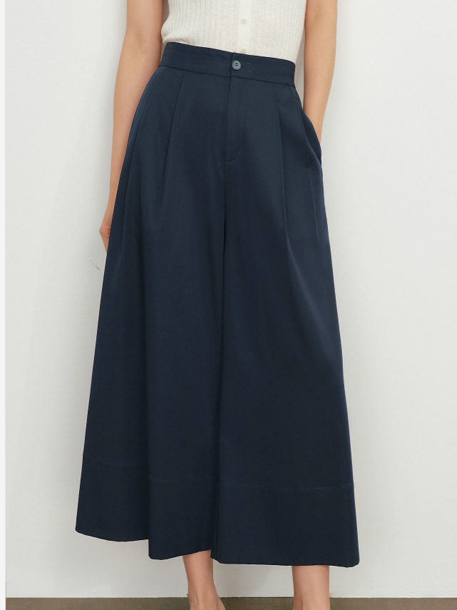 Quần culottes nữ ống rộng dáng suông, cạp cao co giãn, mặc xuân hè — Xanh lông mòng đen