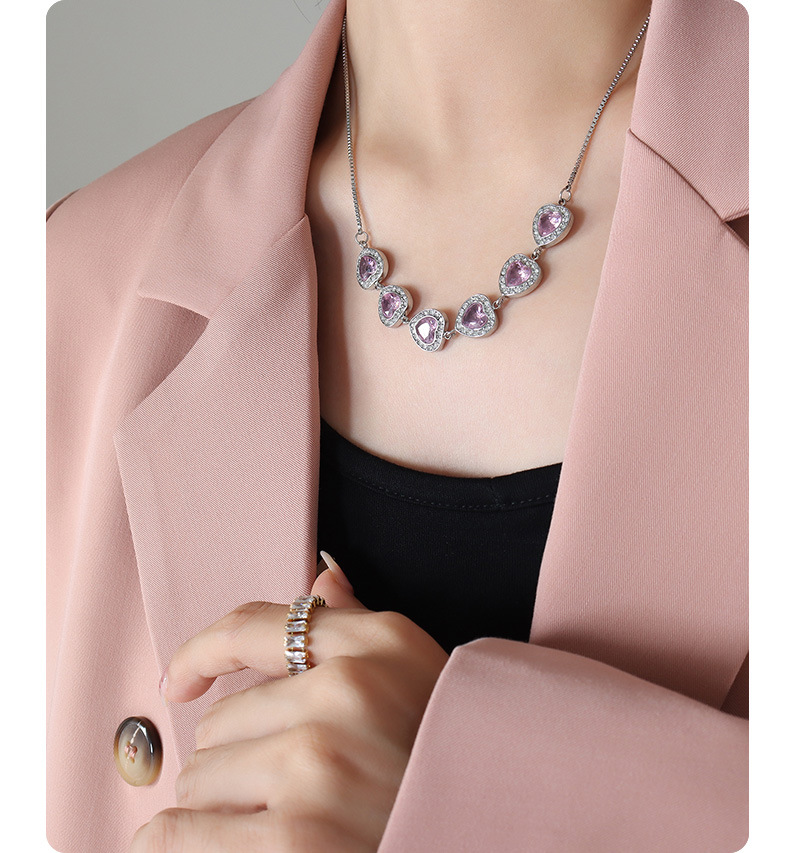 Fashion Heart Shape Titanium Steel Plating Inlay Zircon Necklace 1 Piece