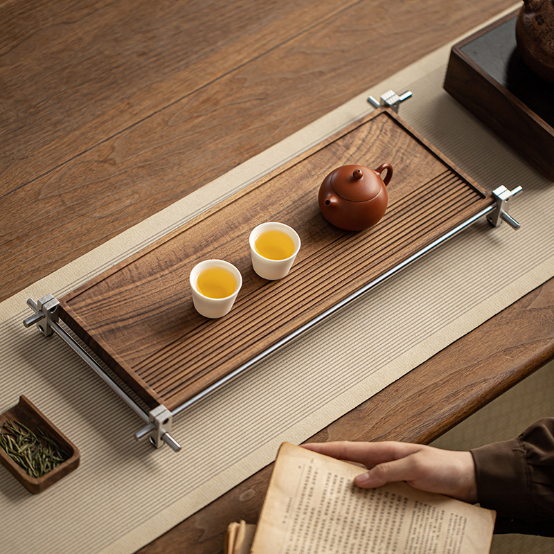 Walnut Wood Dry Tea Tray for Home Use, Light Luxury New Chinese Style Dry Tea Table, Rectangular Tea Tray Accessories
