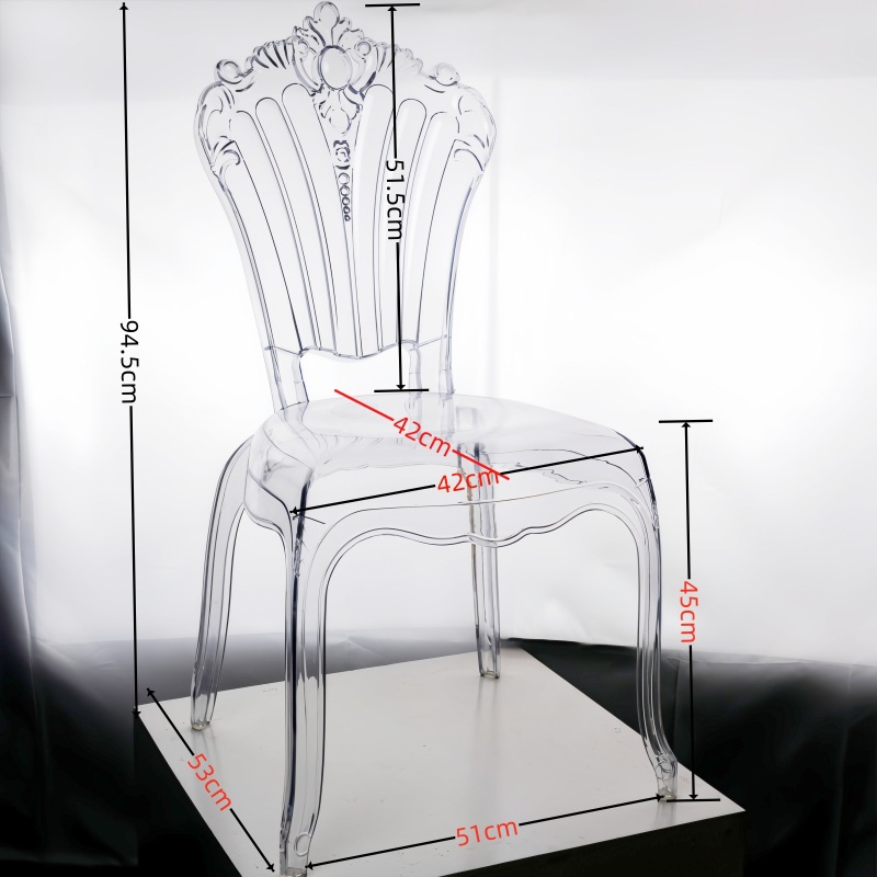 Silla acrílica de comercio exterior, silla transparente de palacio, silla con respaldo, mesa y silla simples, silla para banquete de hotel, auditorio, boda