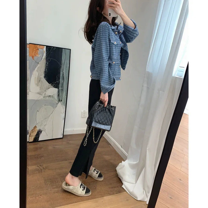 Футболка осенняя джинсовая куртка для подростков-девочек, стиль Chanel, корейский повседневный стиль, синий, размеры S–XL