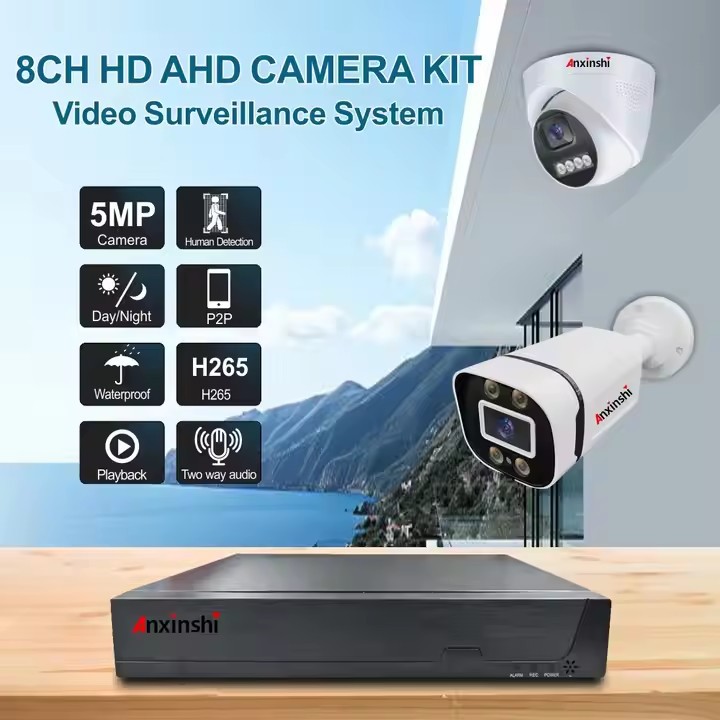 8 vías 2 megapíxeles 5 megapíxeles cámara AHD DVR Kit de visión nocturna a color completo circuito cerrado eléctrico de seguridad doméstica