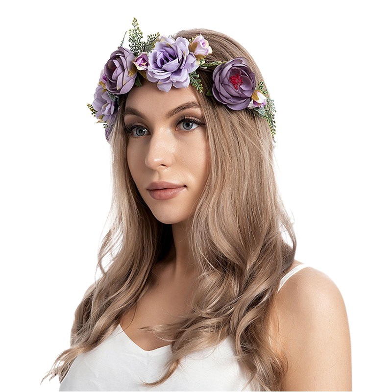 Diadema de flores con pasador de hadas, corona de rosas para niños, aro de enredadera, accesorios para fotos navideñas, cinta pastoral
