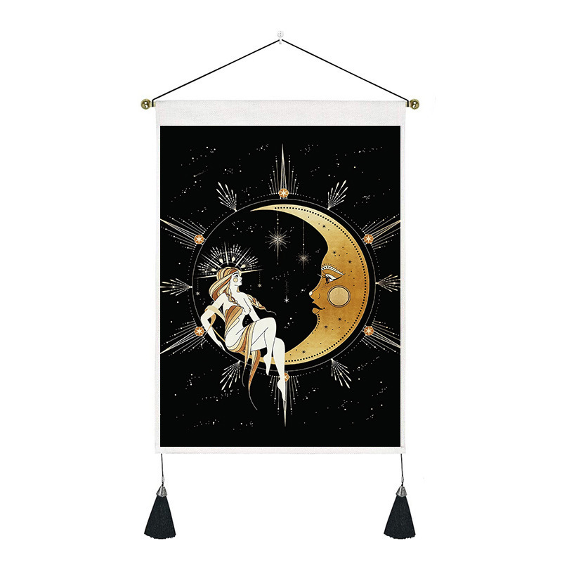 200g Weight Tapestry Home Textiles & Decor Type Polyester Material Human, Starry Sky, Moon Pattern Retro Style White, Gold, Black Color Retro Human Starry Sky Moon Polyester Tapestry Wall Art 5