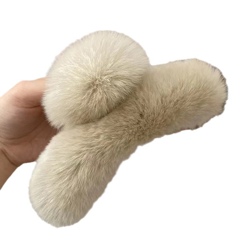 素敵な秋冬の本物のレッキスラビットファーの特大高級可愛いヘアクリップ2024年新作後頭部用シャークヘアアクセサリー