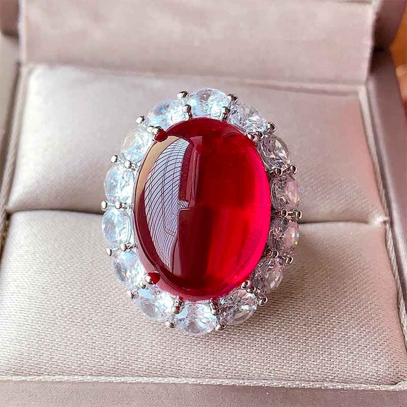 2024 nueva joyería Zhuang Shengsheng simulación europea paloma sangre rojo corindón azul punta cristal liso traje retro principal 15*20