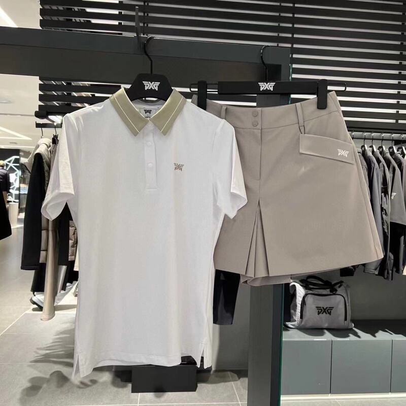 25 Spring New Women's Golf Clothing Golf Casual Sports Versatile Slimming Look Pure Color Tops and Shorts