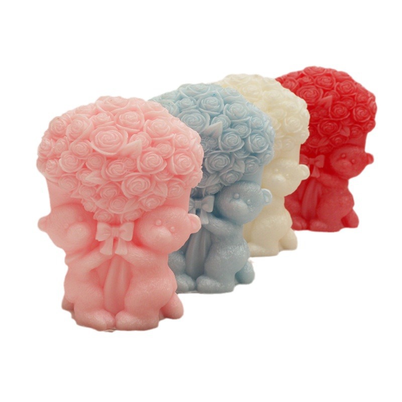 2024 Día de San Valentín oso aromaterapia vela regalo de boda creativo amor Rosa ramo de la planta de soja vela