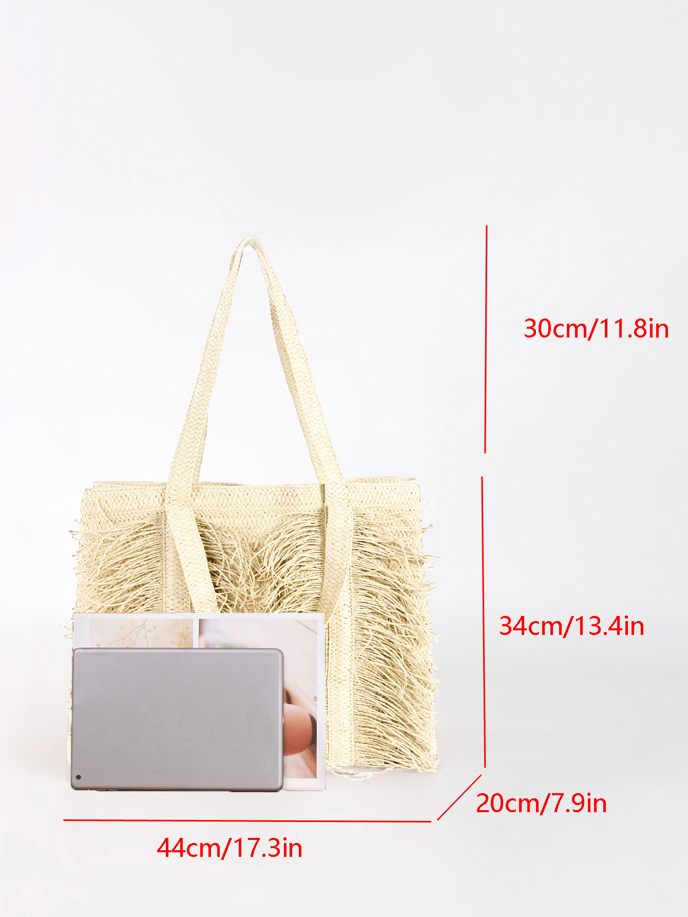 Women's Gender Elegant, Streetwear Style Square Shape Large Size Women's Large Paper Solid Color Elegant Streetwear Straw Square Zipper Straw Bag