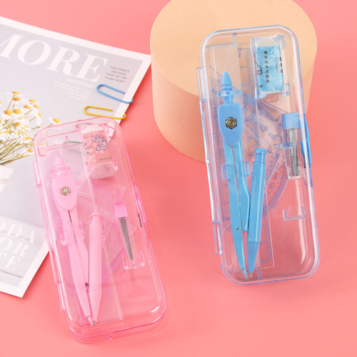 Student supplies metal compass set geometric drawing triangle ruler 7-piece stationery set wholesale