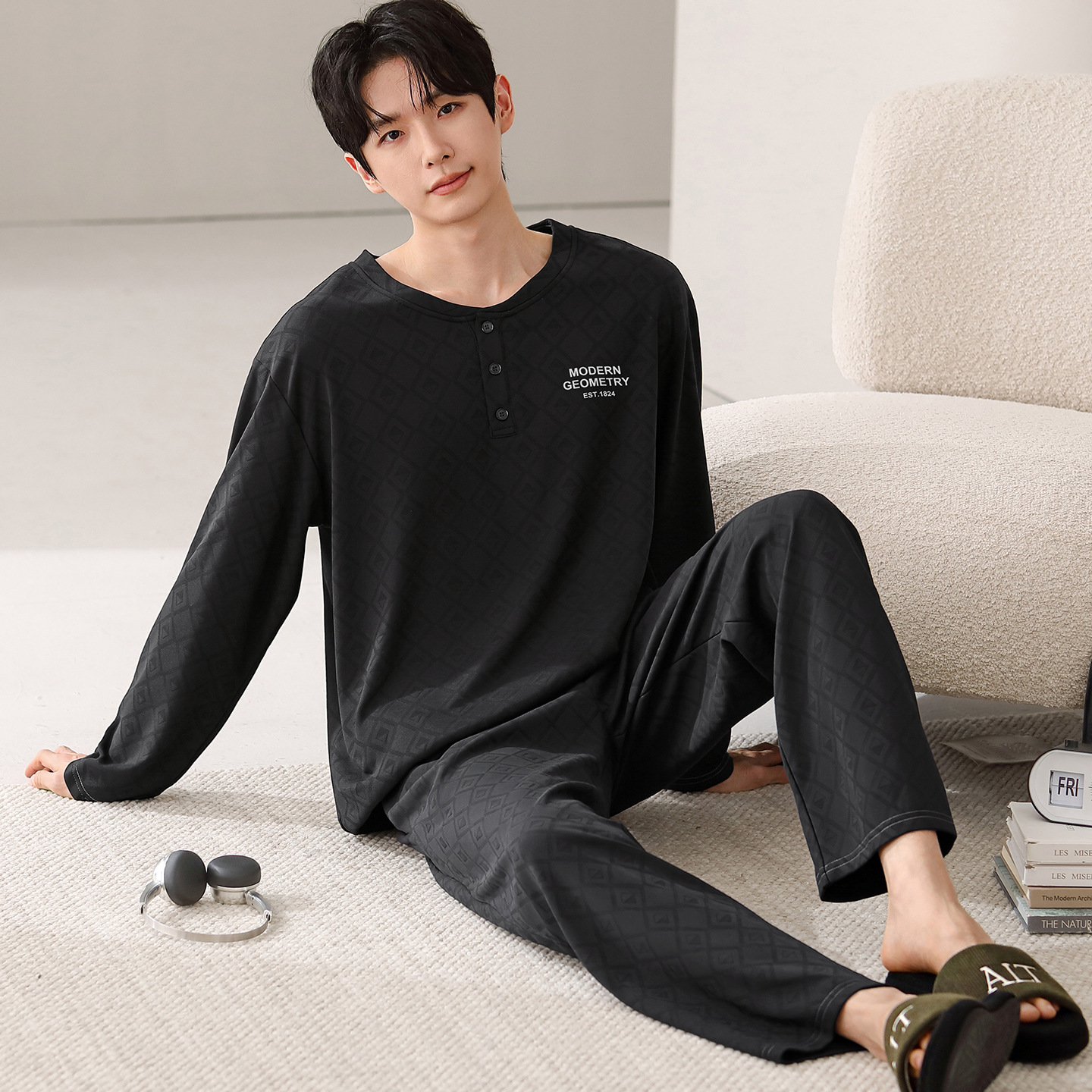 Conjunto de Pijama de Algodón para Hombre, Transpirable, para Uso en Casa y Exterior