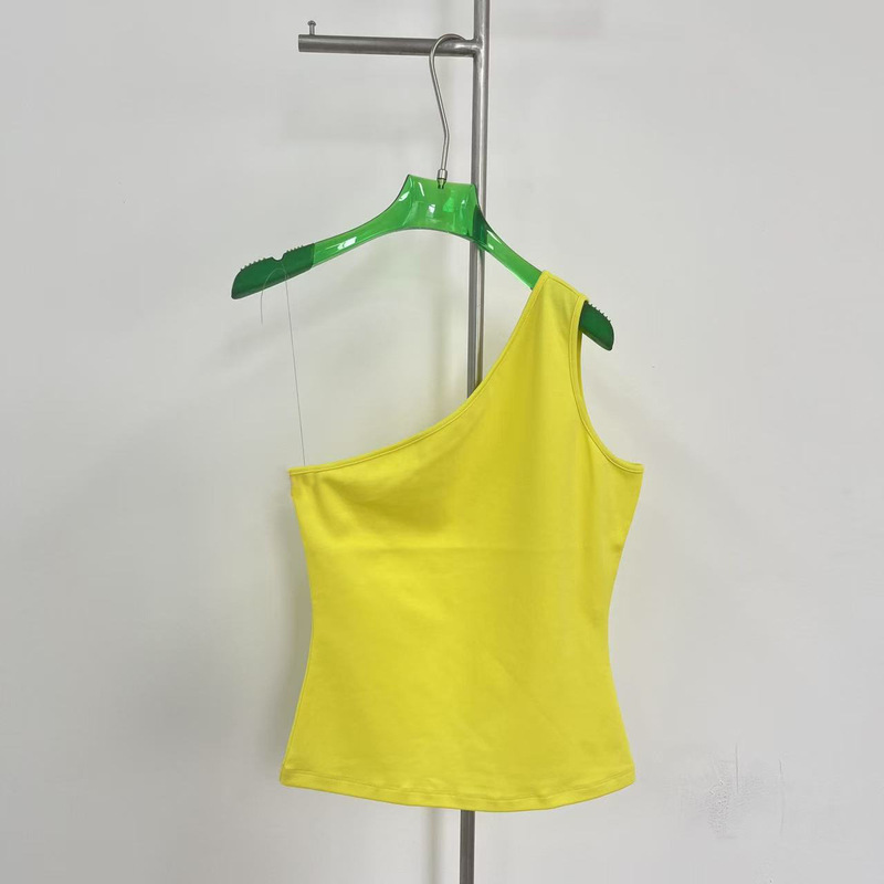 "Hourglass" Basic Sloped Shoulder Vest Top for Women, Pink/Lime Yellow/Dark Gray "Hourglass" Basic Sloped Shoulder Vest Top for Women, Pink/Lime Yellow/Dark Gray