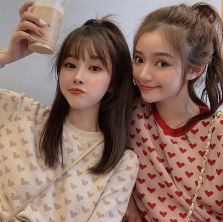 冰丝萌萌哒可爱随意搭2023夏季新款女装圆领宽松爱心针织衫上衣