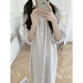 跨境专供外贸女士夏装新款舒适双层纱碎花圆领休闲舒适家居服睡裙
