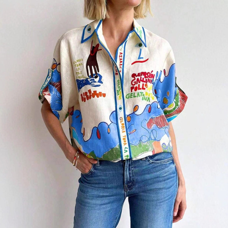 Cross-Border Amazon Butterfly Print Shirt Autum Fashion Casual Cute Cat New European and American Style 3D Women's Clothing
